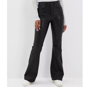 American Eagle Women's Vegan Leather Black Super High Waisted Flare Pant Size 2